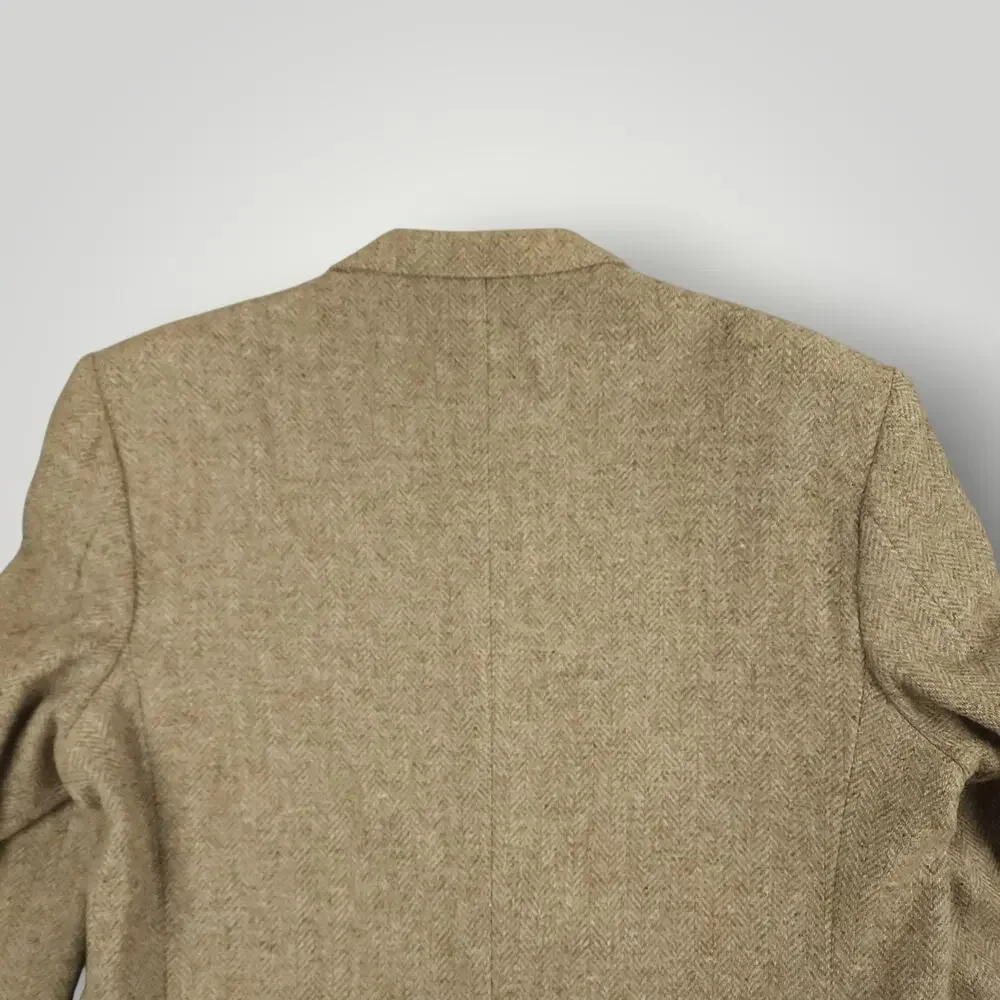 Vtg Ivy Style Tweed Wool Sack Jacket Mens 42L Herringbone Wide Lapel 90s Y2K Tan